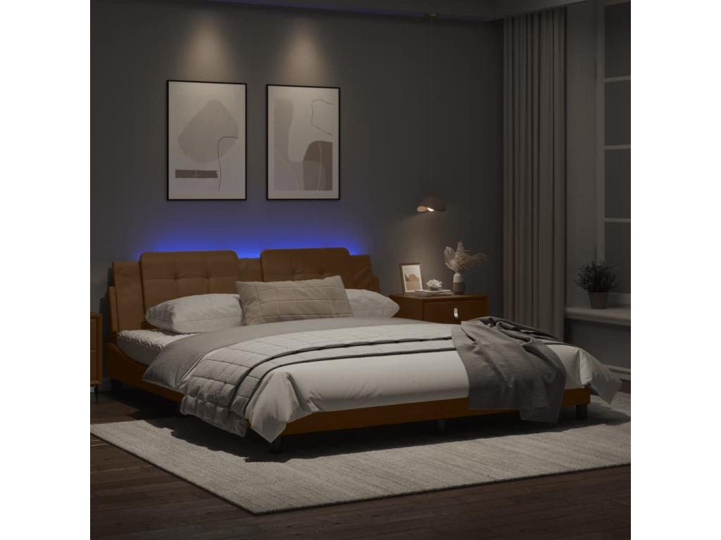 Bed frame with Zensova LED cappuccino 180x200 faux leather WBRC67731