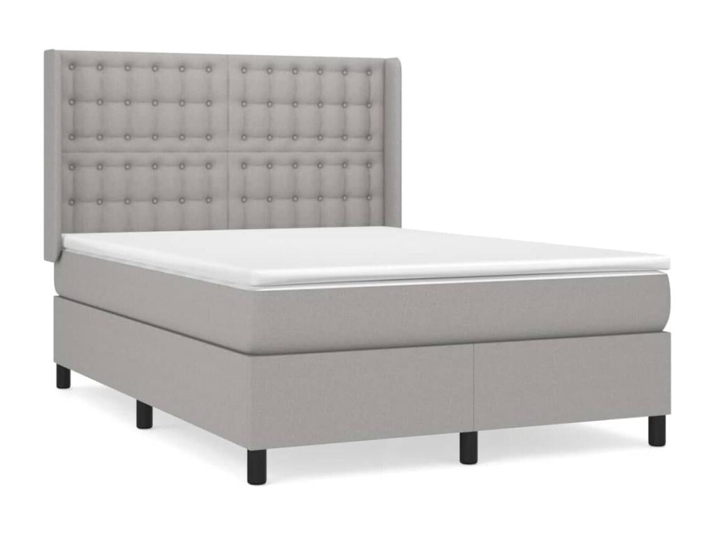 Upholstered bed base with mattress, light grey, 140x190cm, fabric YWLF24582