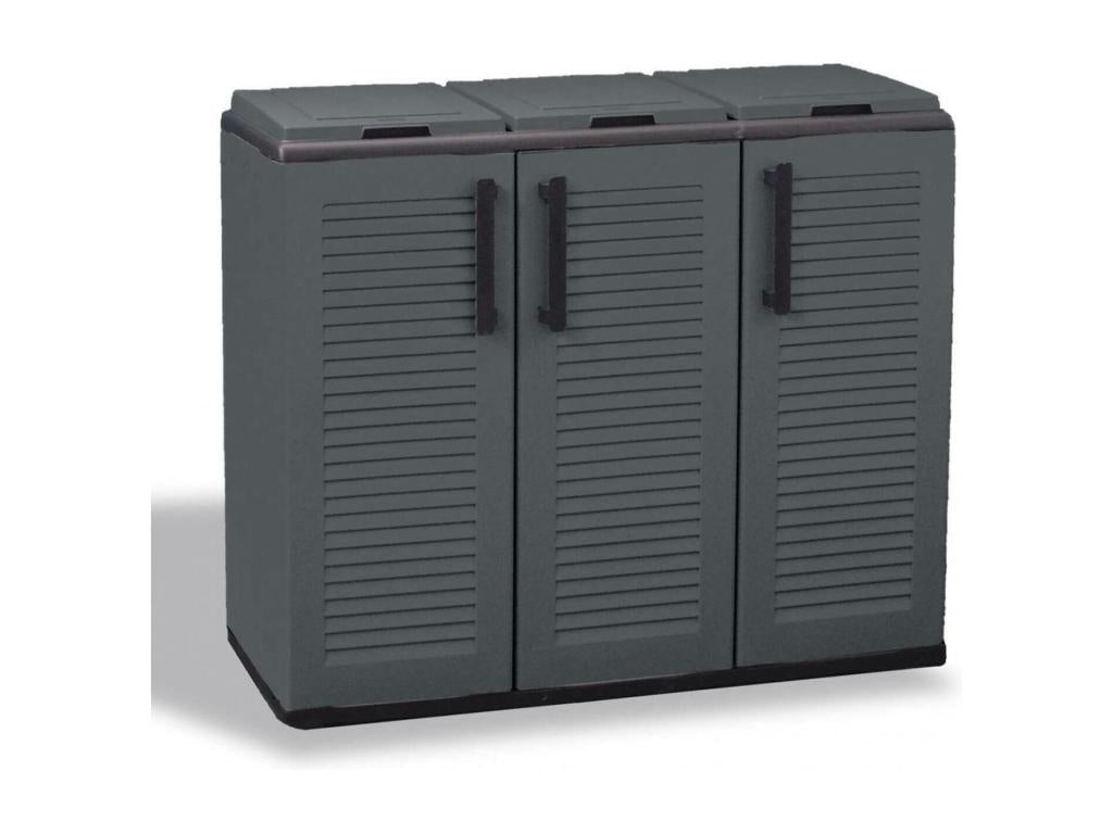 Outdoor or indoor wardrobe with movable door, 3 bags, 3 doors for separate collections, Made in Italy, 102x37x84 cm, grey, ICTH27153