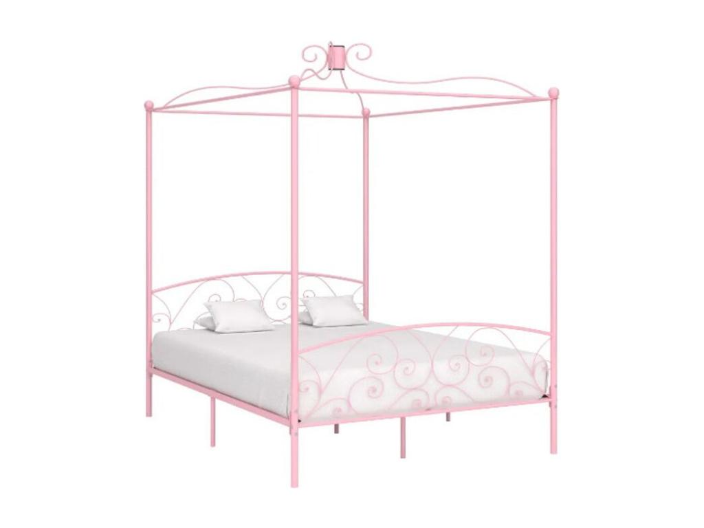Lumenao pink metal four-poster bed 160x200 AJAZ61594