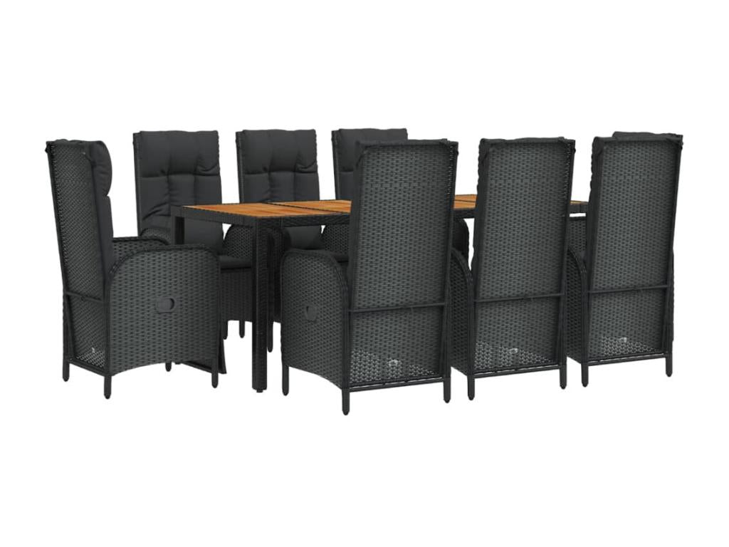 9-piece garden dining set and cushions, black woven resin MDFY91408