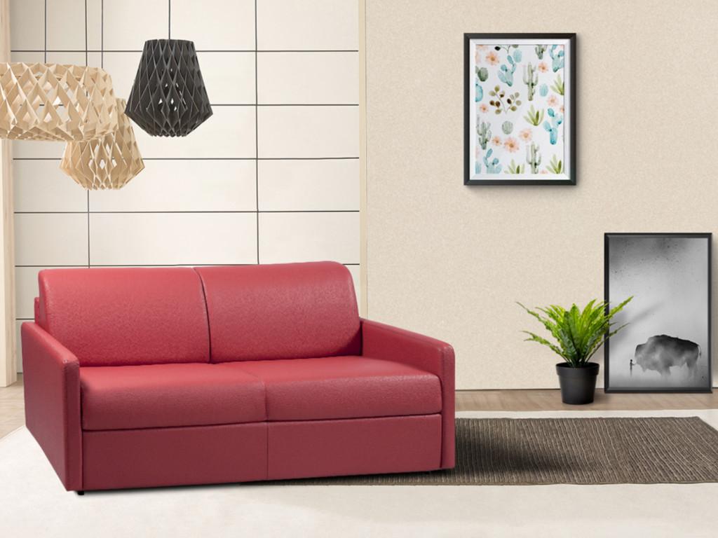 2-seater sofa bed in grey faux leather - 120cm sleeping area - 22cm mattress Lumenao IDSR70743