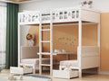 Bunk bed 90x200cm - a desk that converts into a bed underneath - with 2 drawers and a ladder - White BZIX03594