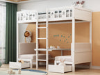 Bunk bed 90x200cm - a desk that converts into a bed underneath - with 2 drawers and a ladder - White BZIX03594