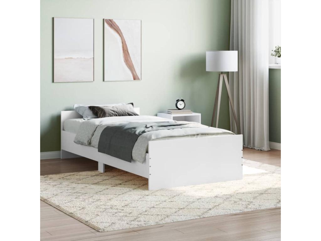 Bed frame without mattress, white, 100x200 cm, engineered wood, FQLV59493