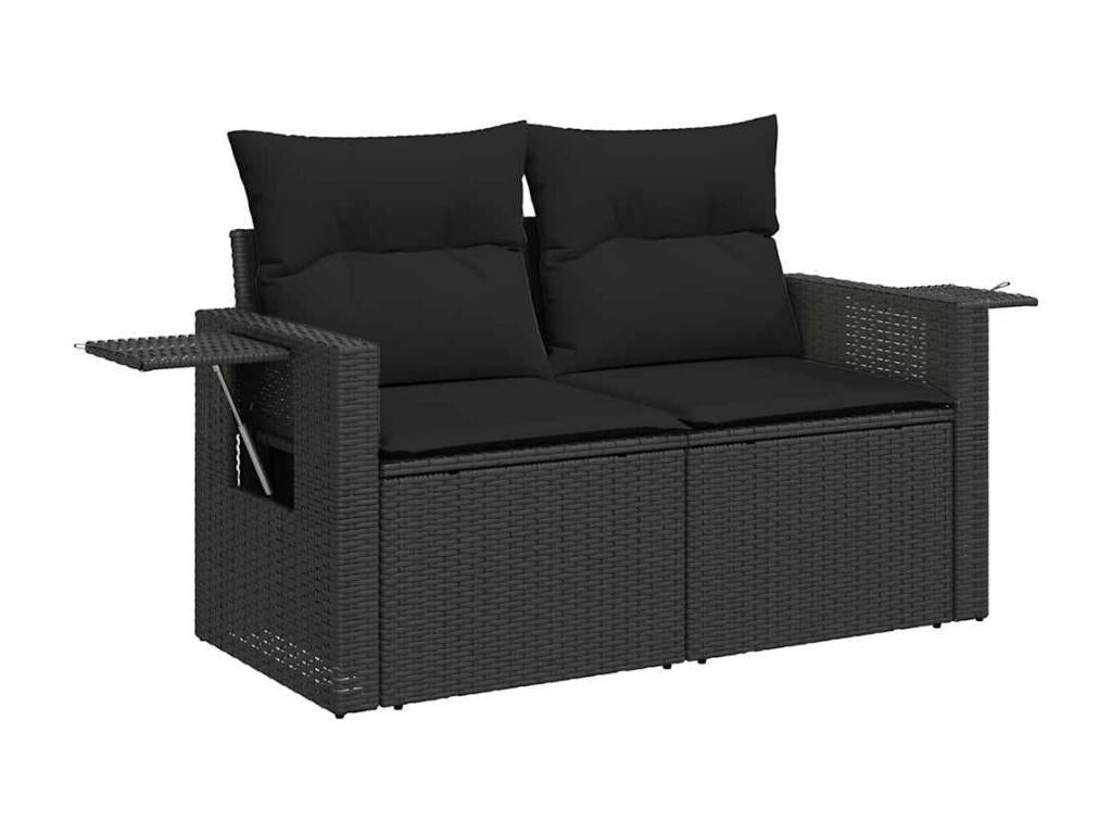 6-piece garden furniture set with cushions, black resin wicker QHQB76507