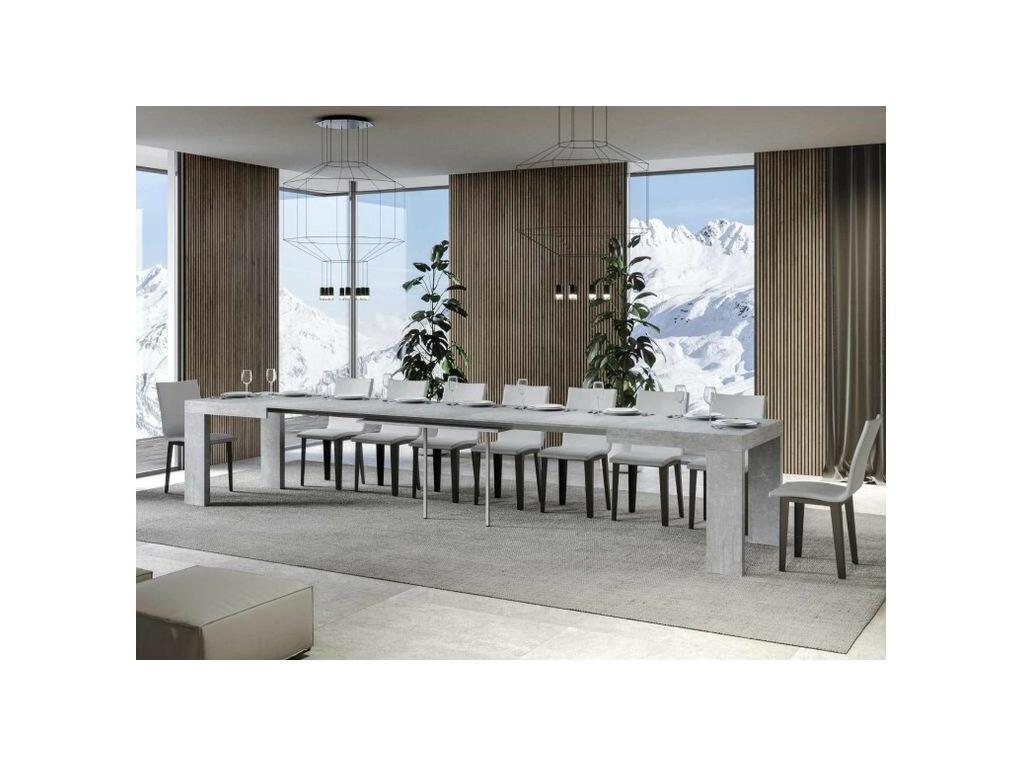 Lumenao Extendable Wooden Dining Table - Cement Grey - Lumenao Base and Support - 5 Slim Extension Leaves - Extendable Width 160 to 420cm DPTV37460
