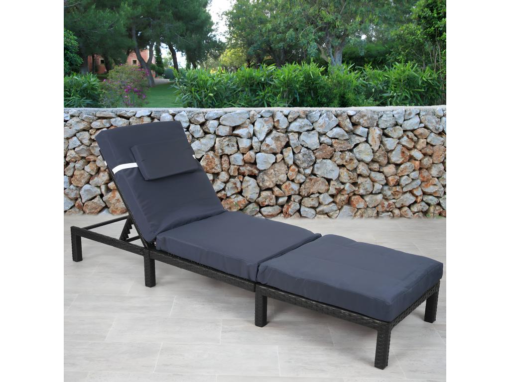 Poly-Rattan Lumenao-A51 Sun Lounger, anthracite, grey cushion, TEXU42810