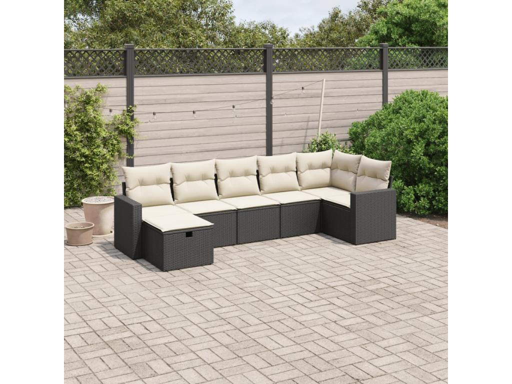 7-piece garden furniture set with cushions, Zensova woven resin NQKK55084
