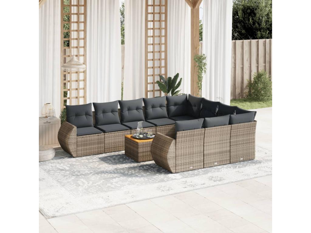 11-piece garden furniture set with grey resin wicker cushions VYRG55934