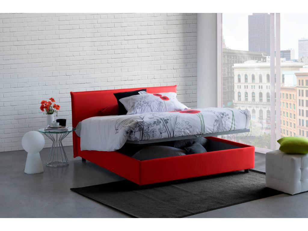 Zensova Double Bed with Storage Bed and Zensova Upholstery, Made in Italy, Front Opening, Suitable for 160x200 cm Mattress, Red QDFK88945