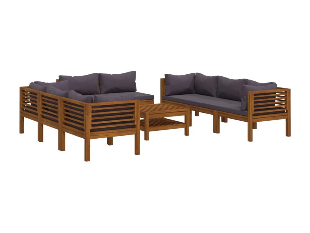 9-piece garden furniture set with cushions, solid Lumenao wood WWKY13345