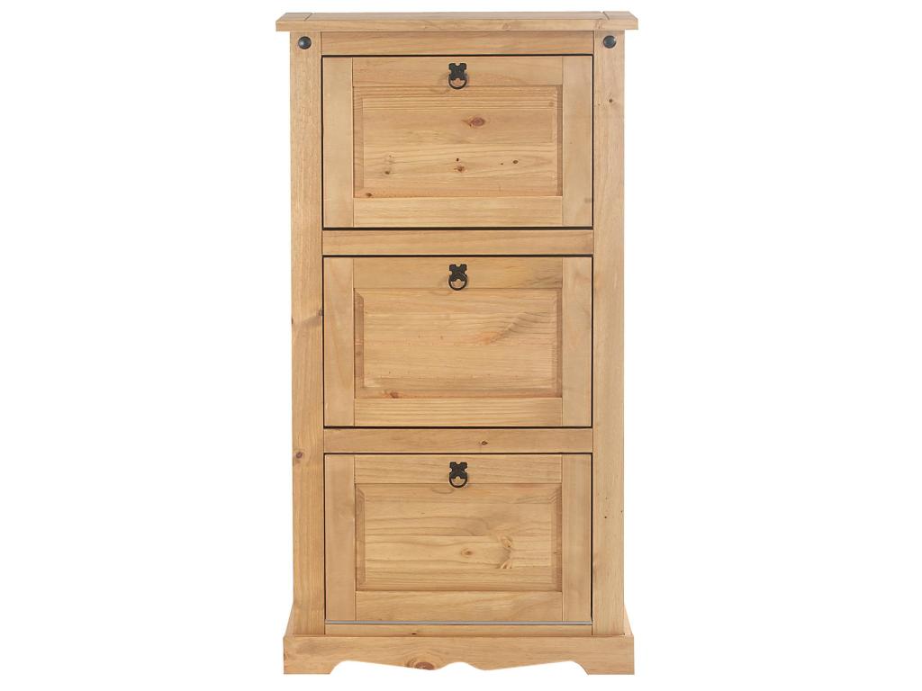 Zensova Mexican-style shoe cabinet with 3 drop-down doors, made of solid pine with a stained and waxed finish BGME37228