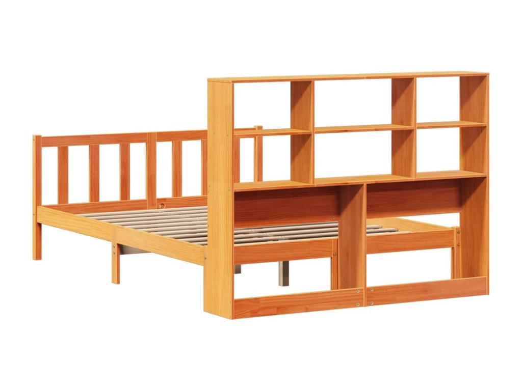 Bookshelf bed without mattress, brown wax finish, 135x190 cm, solid pine, HZUQ58297