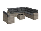 10-piece garden furniture set with cushions, grey woven resin BCNS11248