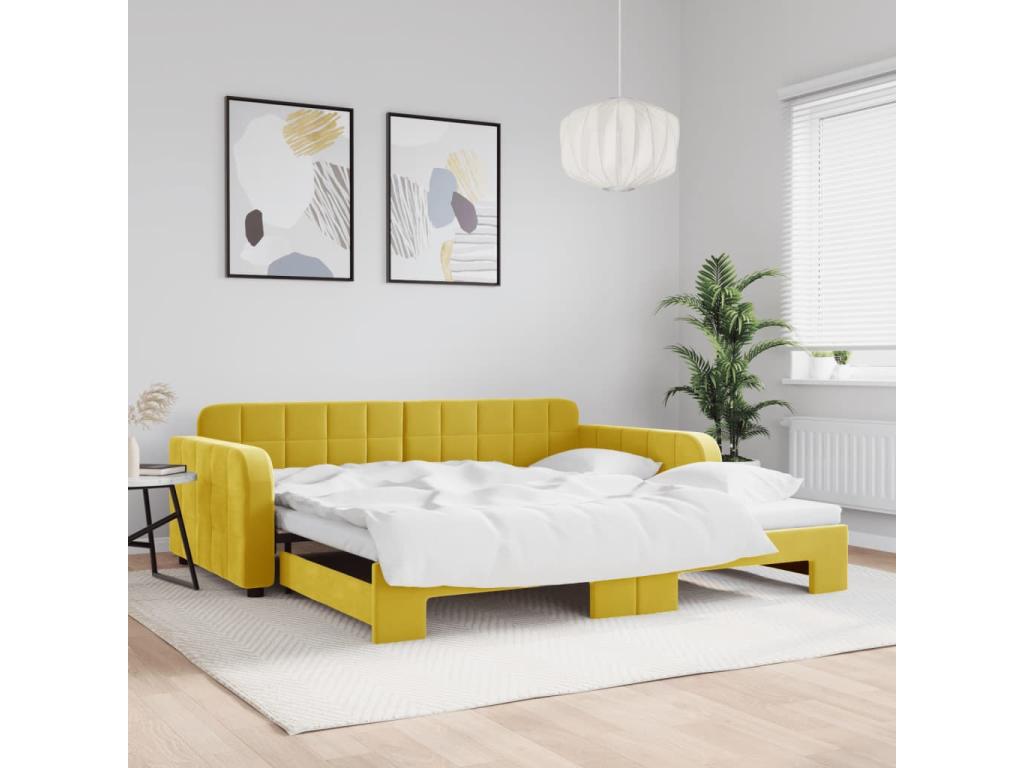 Daybed with pull-out bed, yellow, 100x200 cm, velvet, KIIE35964