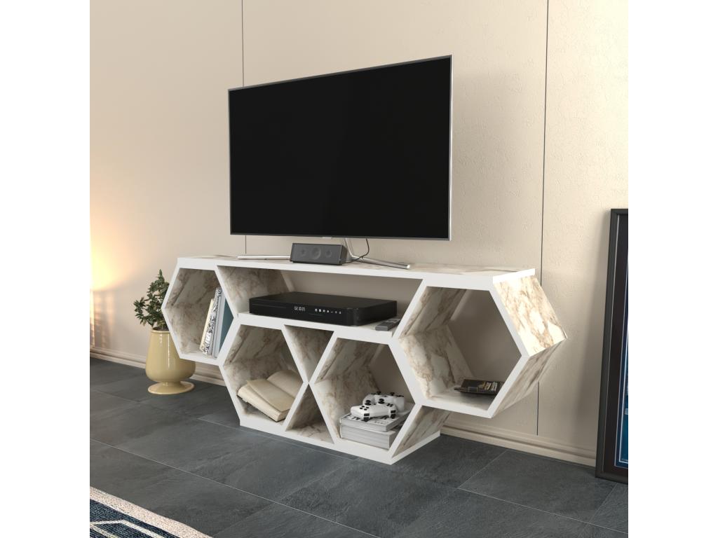 Zensova reversible honeycomb-shaped TV stand with white marble effect XXZD37537