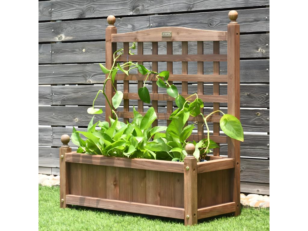 Planter with Wooden Trellis 64.5x28x75 cm Rectangular Flower Box with Drainage Holes for Garden Terrace ULIG06856