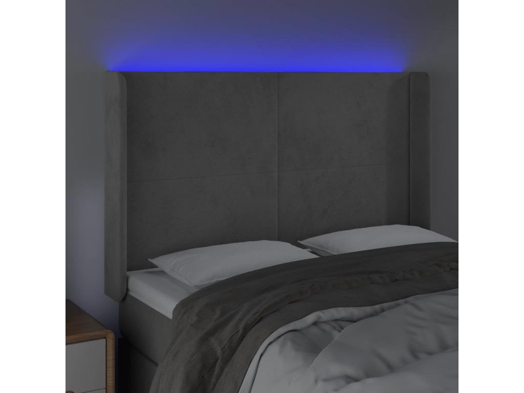 Light Grey LED Headboard 147x16x118/128 cm Velvet SMKM04926
