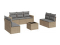 8-piece garden furniture set with cushions, beige woven resin PVIX11311