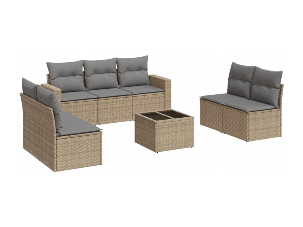 8-piece garden furniture set with cushions, beige woven resin PVIX11311