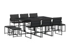 11-piece garden dining set with cushions, black textilene LLDB39670