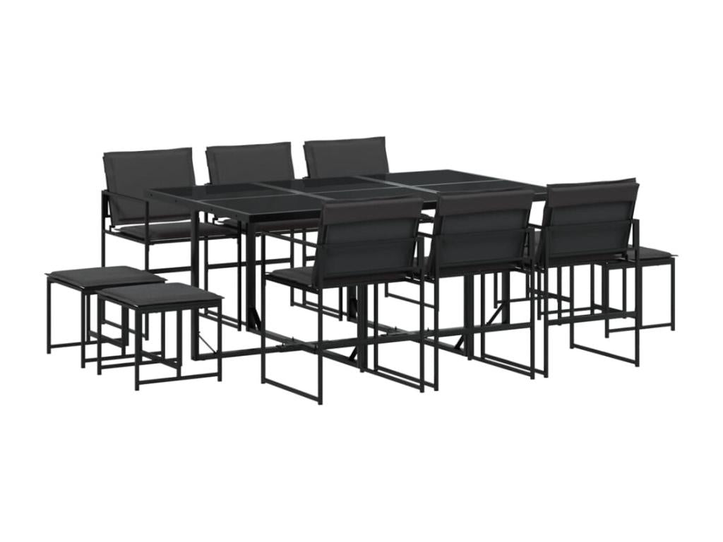 11-piece garden dining set with cushions, black textilene LLDB39670