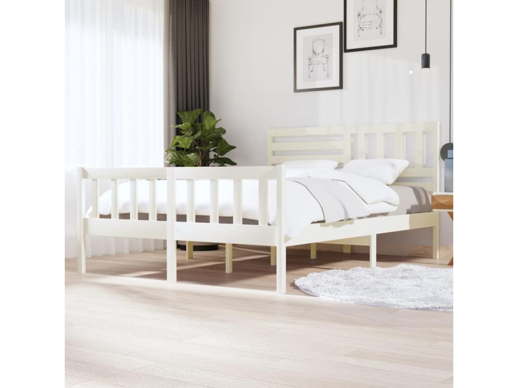 Bed frame without mattress, white solid wood, 160x200 cm IMSS13444