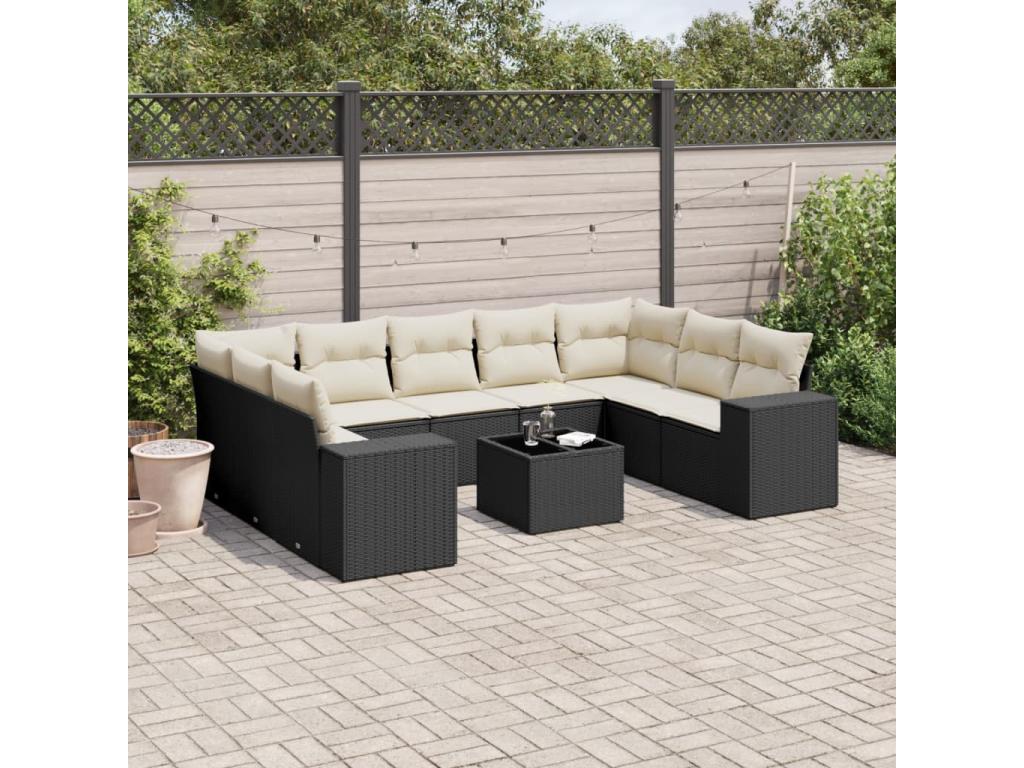 10-piece garden furniture set with cushions, black woven resin WMZI24880