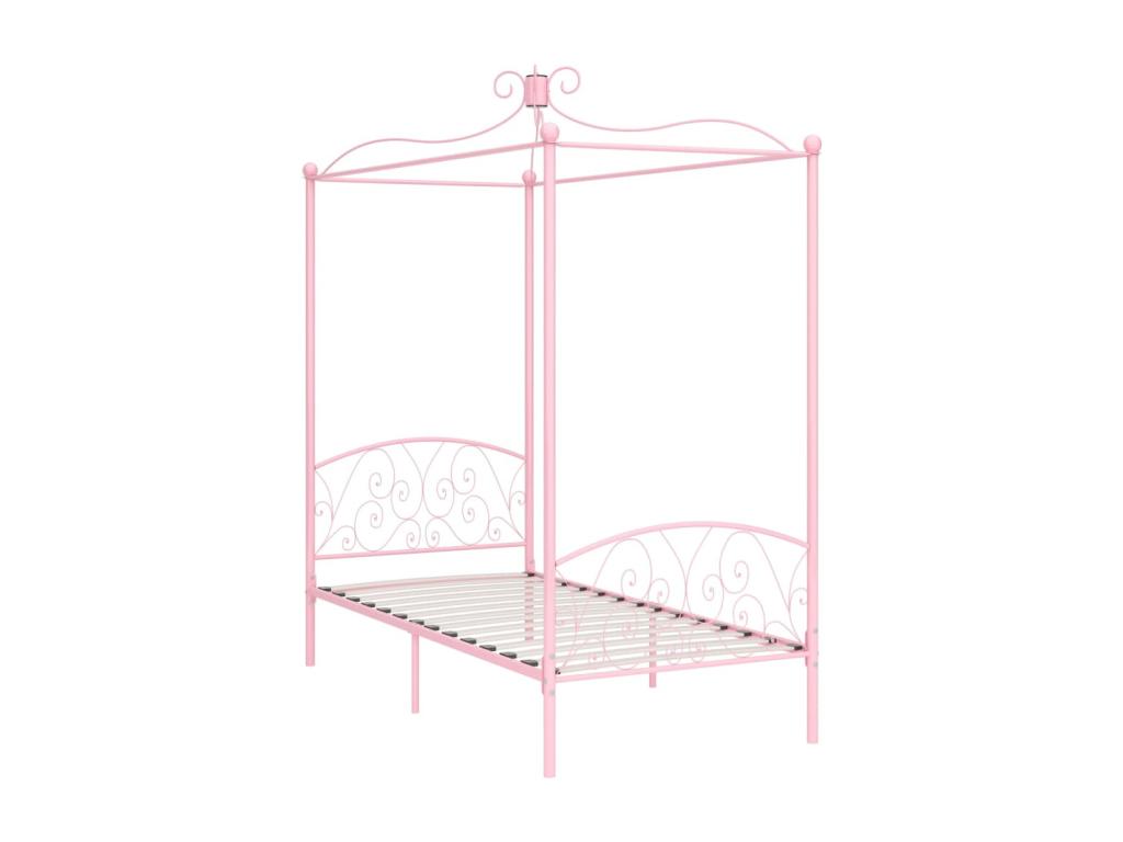 Pink metal canopy bed frame (no mattress) 100x200 cm YJXO93350