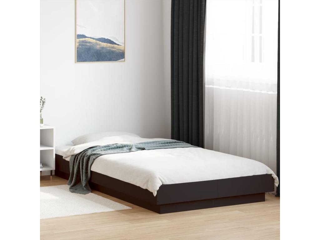 Black bed frame 90x200 engineered wood LZCD40655