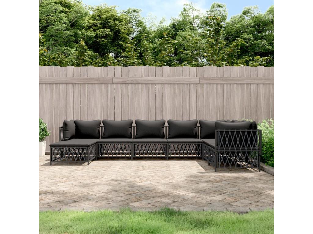 8-piece garden furniture set with cushions, anthracite steel QQUP63010