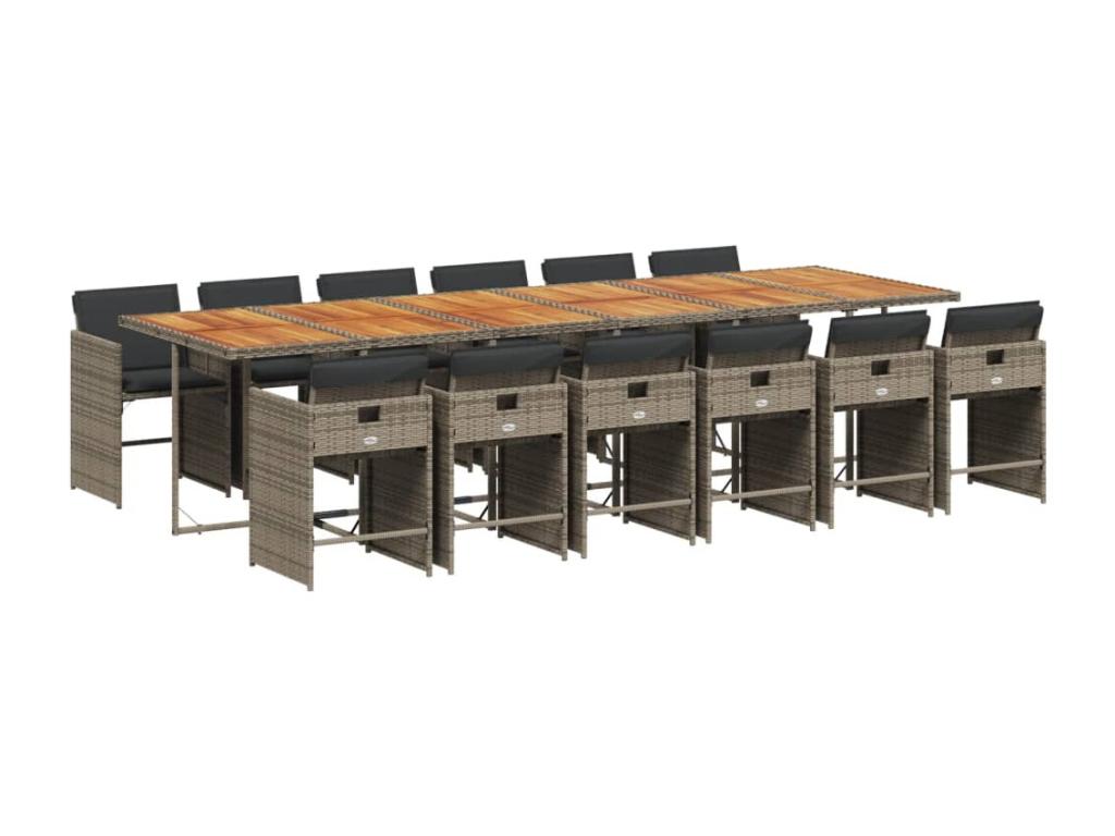 13-piece garden dining set with cushions, grey woven resin MFDG09357