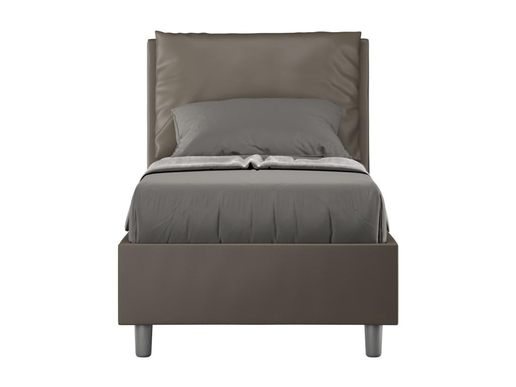 Modern adult bed with faux leather upholstered cushions, Lumenao - Brown - 80x190 - Optional with slatted base IKPP18915