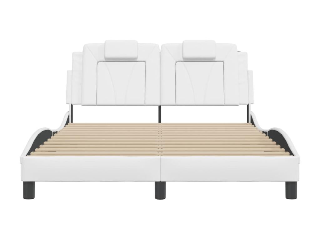 Bed frame with headboard, white, 140x200 cm, faux leather, ABEC43907
