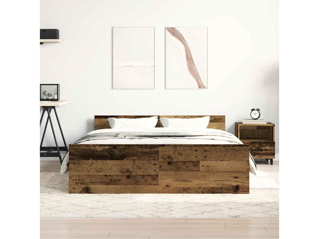 Bed frame without mattress, aged wood, 150x200 cm, engineered wood, SJKP53431