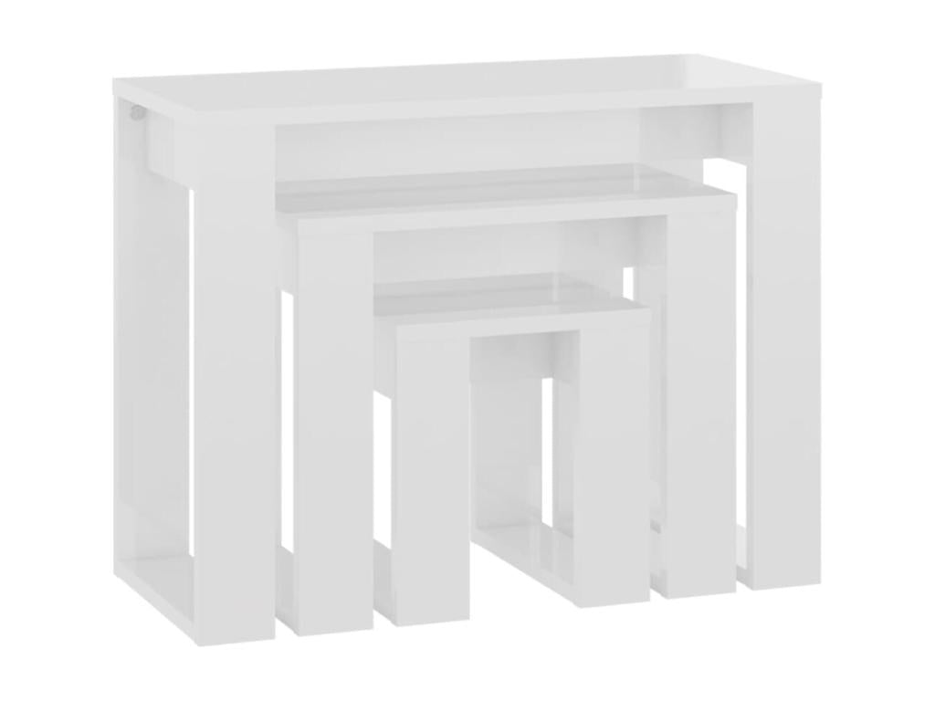Nesting tables, 3 pieces, glossy white, engineered wood, HJSL08075