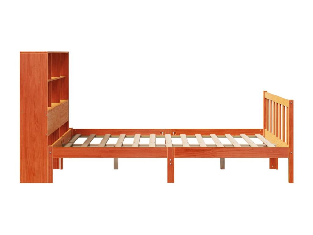 Bookshelf bed without mattress, brown wax finish, 135x190 cm, solid pine, HZUQ58297