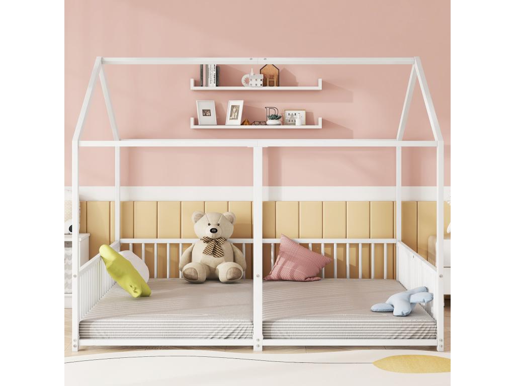 Iron cabin bed 2x90x200cm - with roof and slatted base by Lumenao - White XXII39190