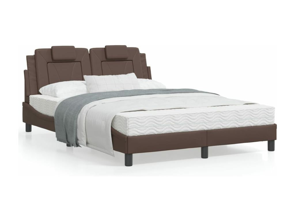 Bed frame with headboard, brown, 120x200 cm, faux leather, PKLT53308