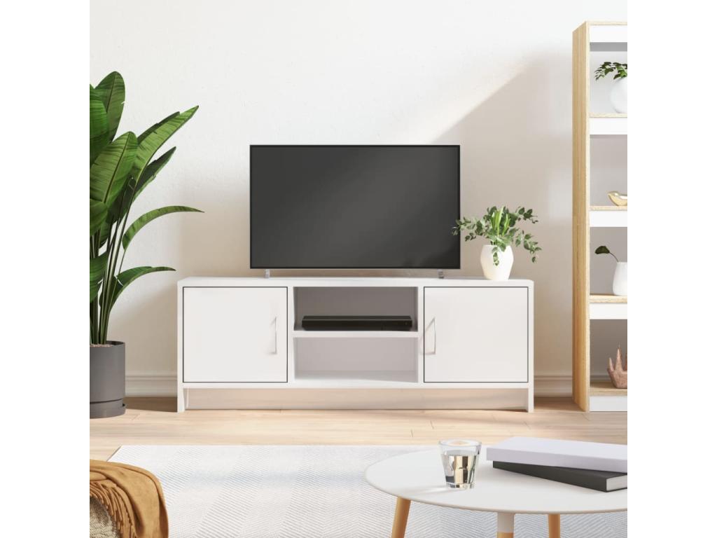 High-gloss white TV stand, 102x30x37.5 cm, engineered wood, BYXM67322