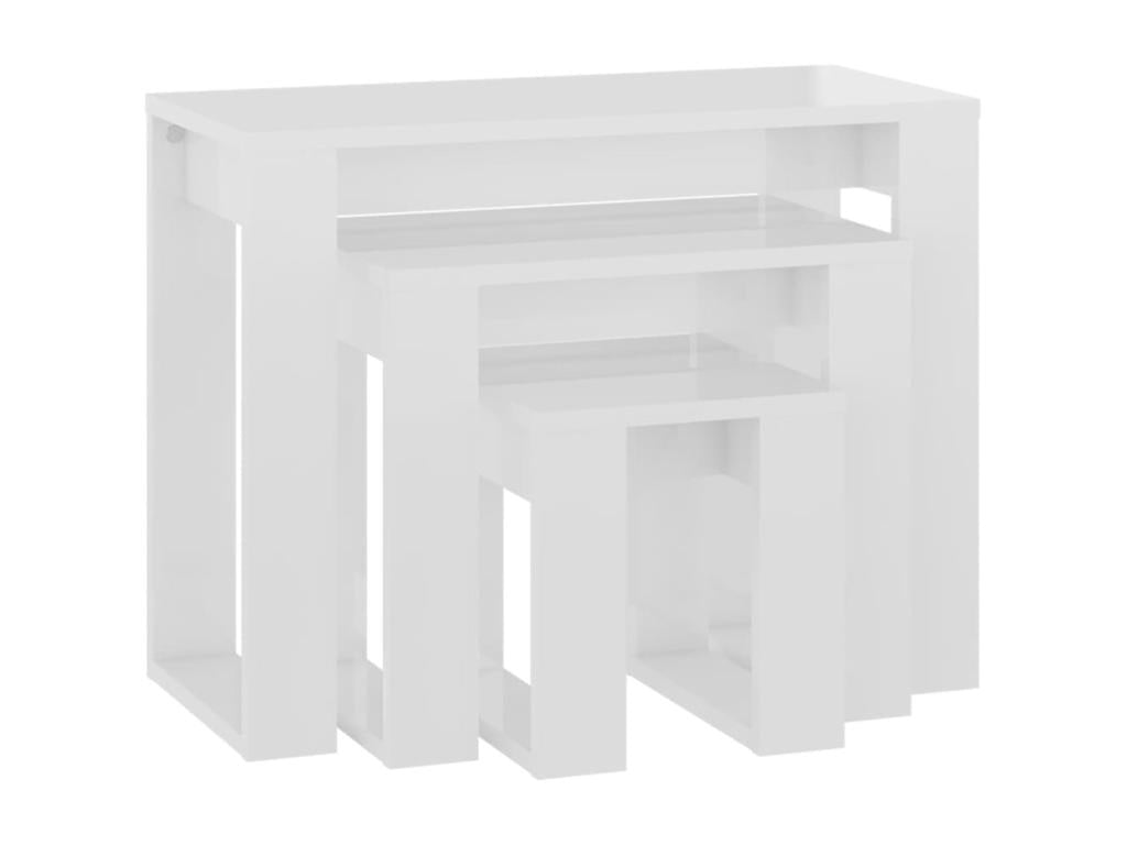 Nesting tables, 3 pieces, glossy white, engineered wood, HJSL08075