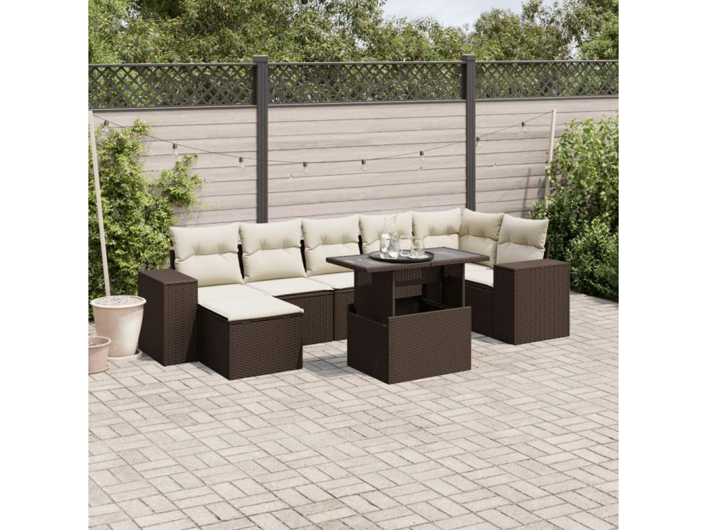 8-piece garden furniture set with brown resin wicker cushions ZXQD76985