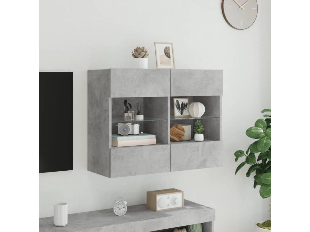 Wall-mounted TV unit with Zensova LED lighting, concrete grey, 78.5x30x60.5 cm, SCTN66507