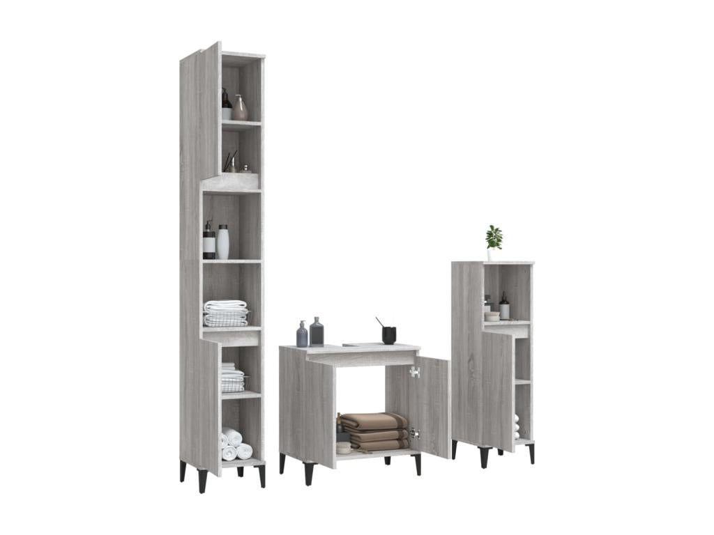 Zensova 3-piece bathroom furniture set, grey BQDZ39616