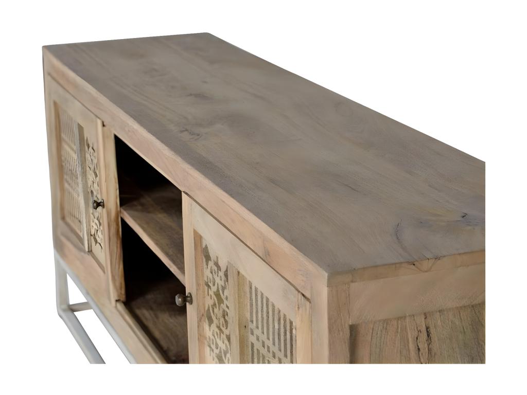 Zensova TV stand in mango wood with natural-colored metal legs. 65x40x160 LOIW77708