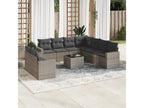 10-piece garden furniture set with cushions, grey woven resin BCNS11248
