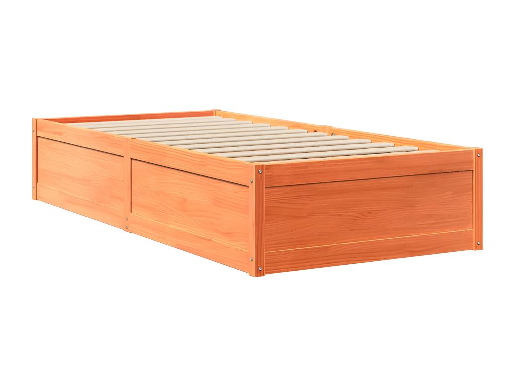Bed with brown wax mattress 90x190 cm solid pine wood AMMT66790