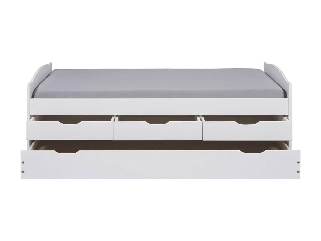 Zensova - Trundle Bed 90x200cm with 3 Drawers, Solid Wood, White Varnish QHTK13228