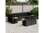 9-piece garden furniture set with cushions, black resin wicker HWEM74706